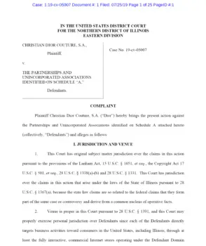 Christian Dior Couture S.A. v The Partnerships and Unincorporated Associations Identified on Schedule A - COMPLAINT