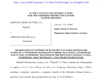 Christian Dior Couture S.A. v The Partnerships and Unincorporated Associations Identified on Schedule A - TRO-MEMO