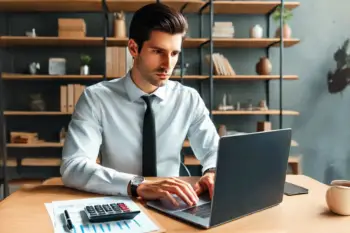 A focused Amazon seller reviewing a suspension notice on their laptop while typing an appeal.