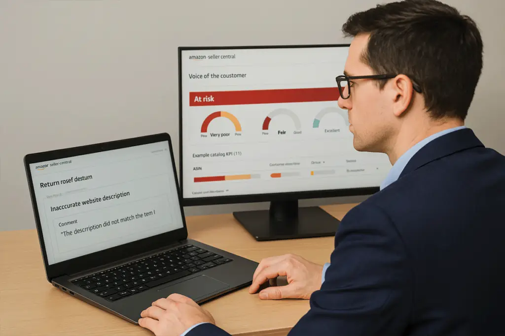 Amazon Seller Reviewing Voice of the Customer Risk