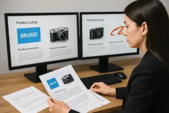 Seller comparing listings and content to avoid Amazon copyright violations in 2025